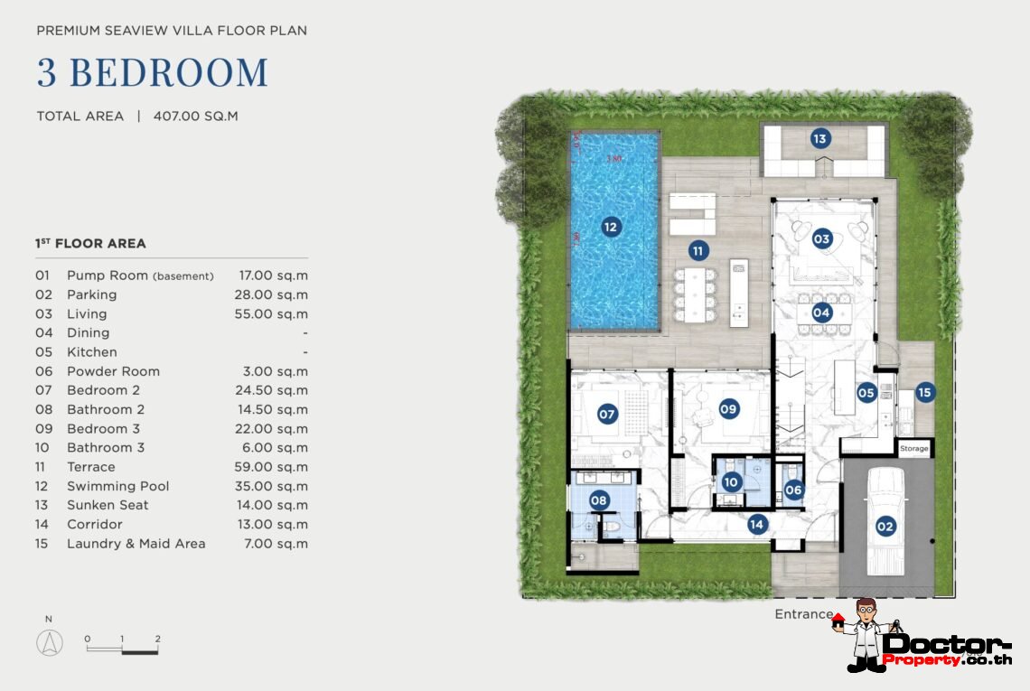3 Bedroom Pool Villa with Sea View in Chaweng Noi, Koh Samui – For Sale